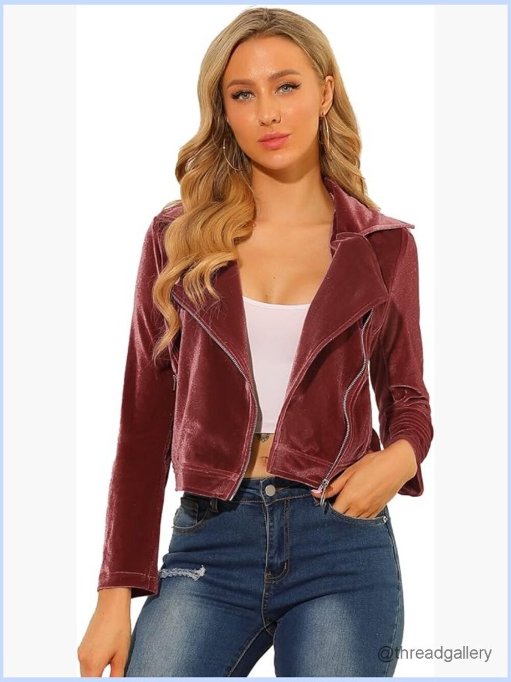 Velvet Moto Jacket Cropped Blazer Zip Up Lapel Collar Winter Dressy Coat